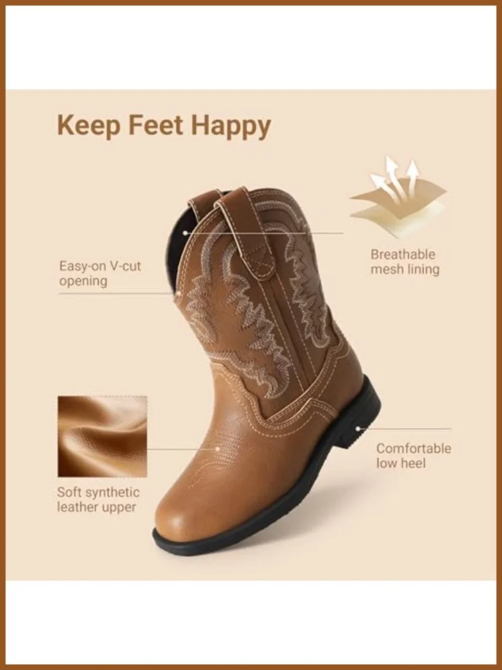Toddler Cowboy Boots Faux Leather Square Toe Western Kids Boots